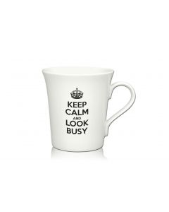 Lustige Porzellantasse Kaffeetasse Emilia weiss 34cl - Dekor: KEEP CALM AND LOOK BUSY