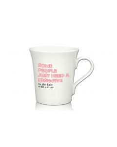 Lustige Porzellantasse Kaffeetasse Emilia weiss 34cl - Dekor: SOME PEOPLE JUST NEED A HIGH-FIVE. In the face with a chair