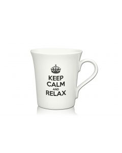 Lustige Porzellantasse Kaffeetasse Emilia weiss 34cl - Dekor: KEEP CALM AND RELAX