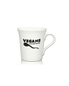 Lustige Porzellantasse Kaffeetasse Emilia weiss 34cl - Dekor: VEGANS - ALSO NEED PROTEIN