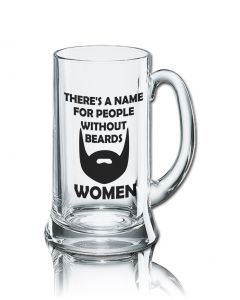 Lustiges Bierglas Bierkrug Icon 0,5L - Dekor: THERE`S A NAME FOR PEOPLE WITHOUT BEARDS - WOMEN